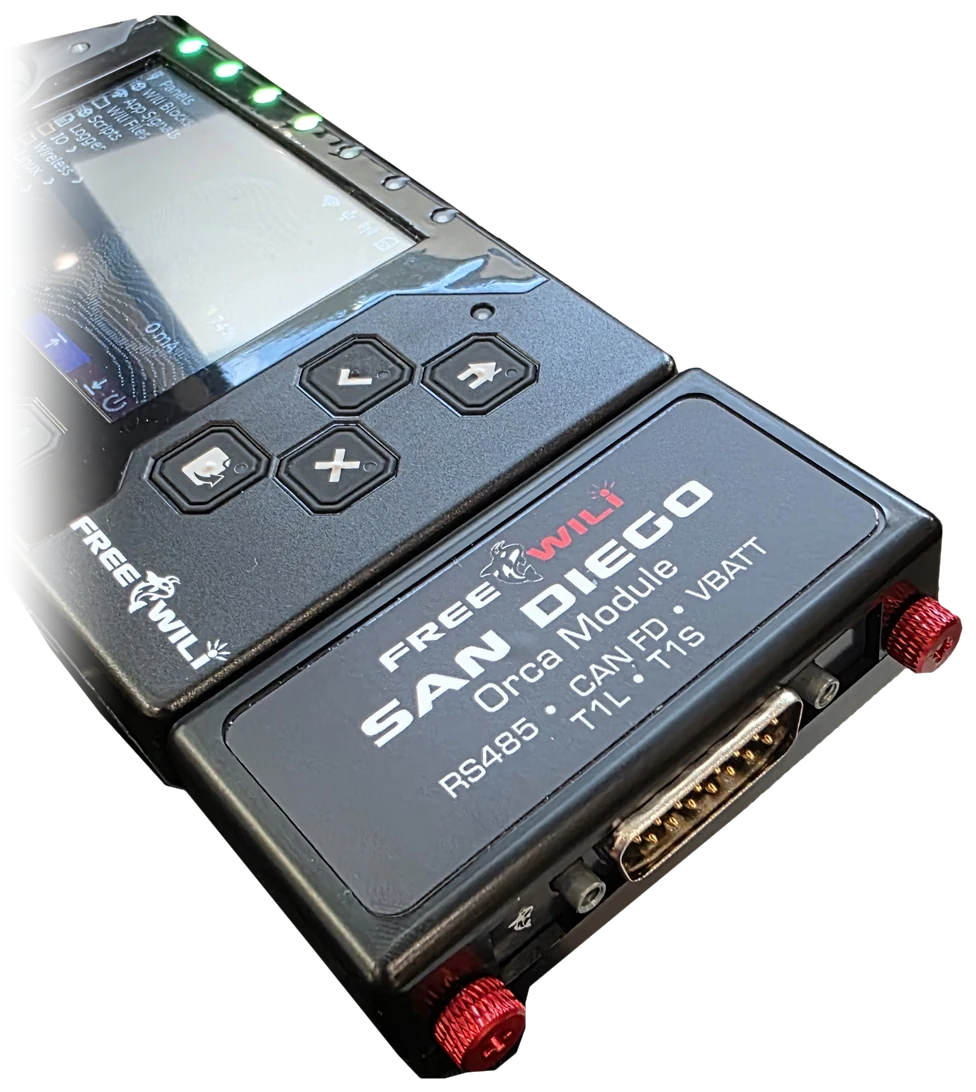 SAN DIEGO Orca attached to a FREE-WILi 2, showing the DB-15 connector