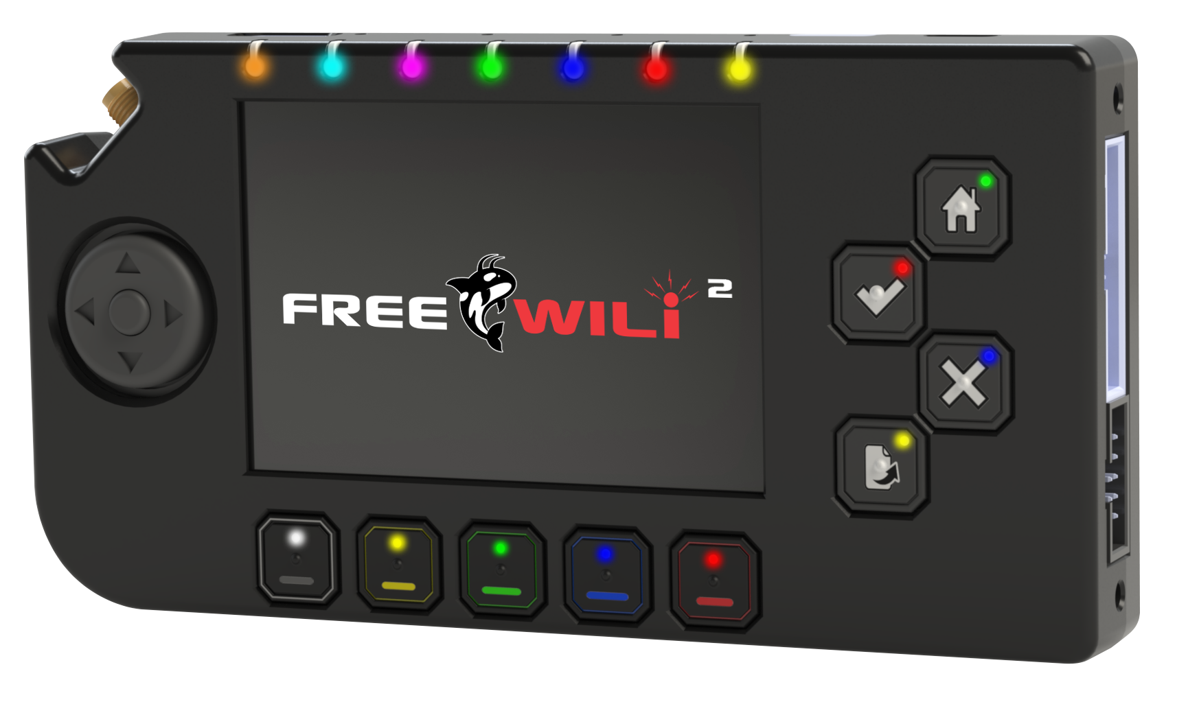 FREE-WILi 2 showing the touchscreen, D-pad, A/B/X/Y buttons and context keys